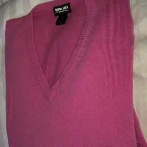 100% 2 PLY CASHMERE Bright Pink V-Neck Sweater Sz M Excellent
